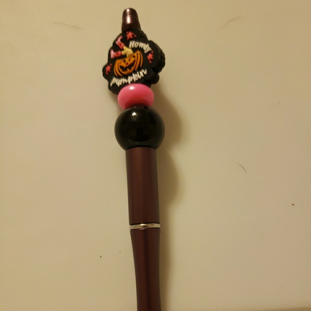 New Handmade Halloween Howdy Pumpkin Focal Bead Beaded Pen